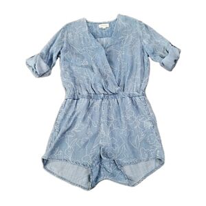 Anthropologie Cloth & Stone Floral Blue White Short Sleeve Romper Womens Small